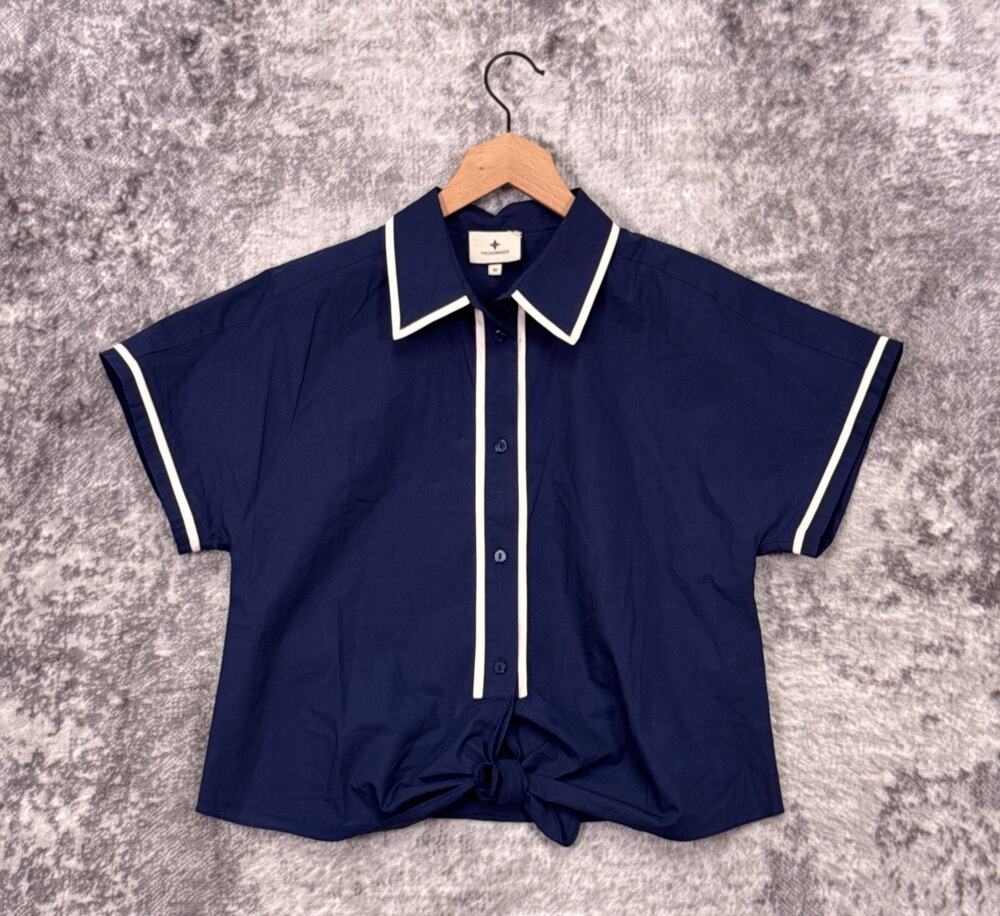 Tuckernuck Connor Top Medium Womens Button Down Short Sleeve Collared Blouse